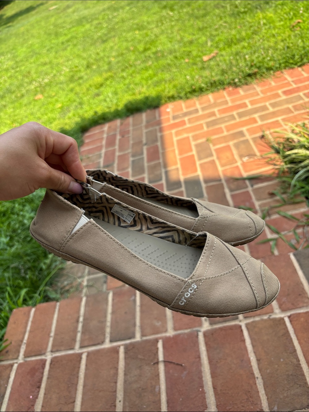 CROCS Women's Taupe Canvas Slip-On Flats size 8W